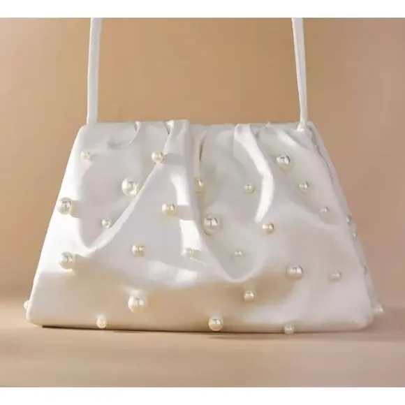 Anthropologie BHLDN Frankie Clutch Pearl Edition White Bridal Black Tie - Picture 3 of 12